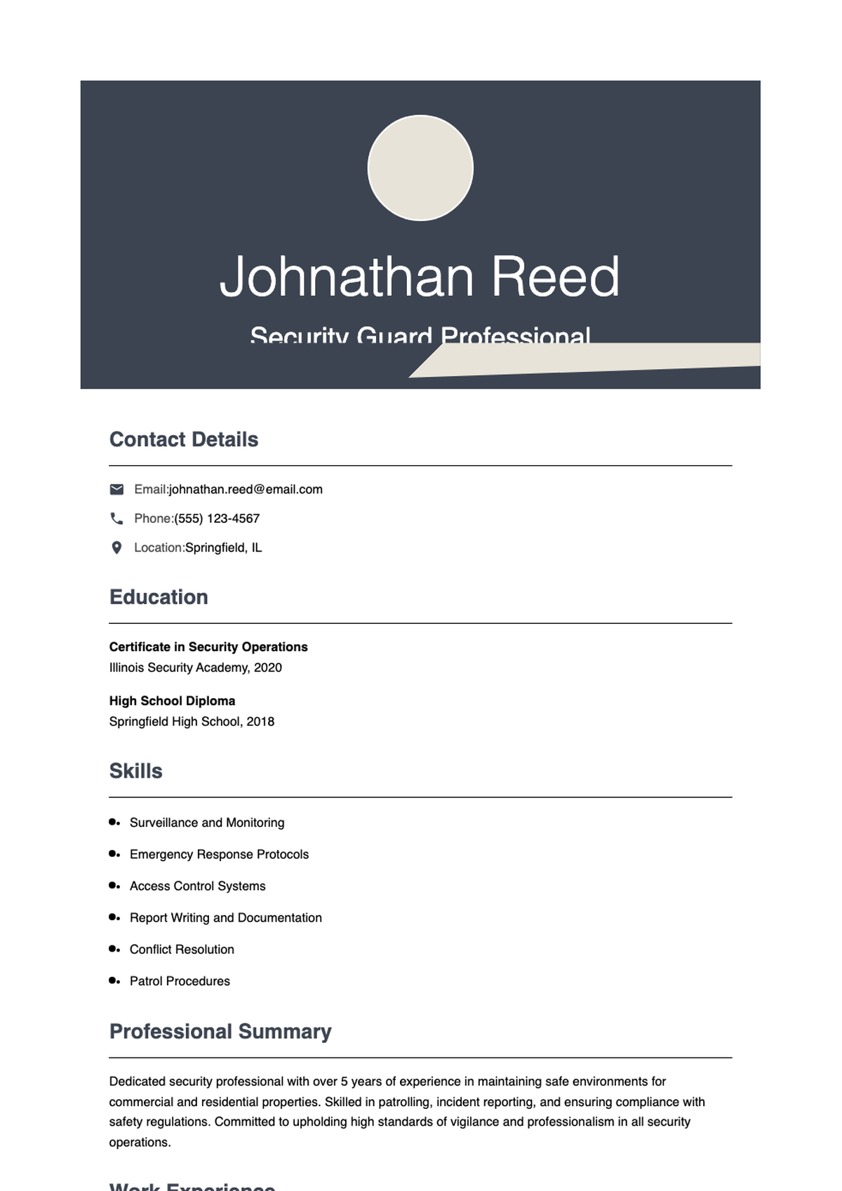 Professional security guard resume with photo and skills section_variant_1